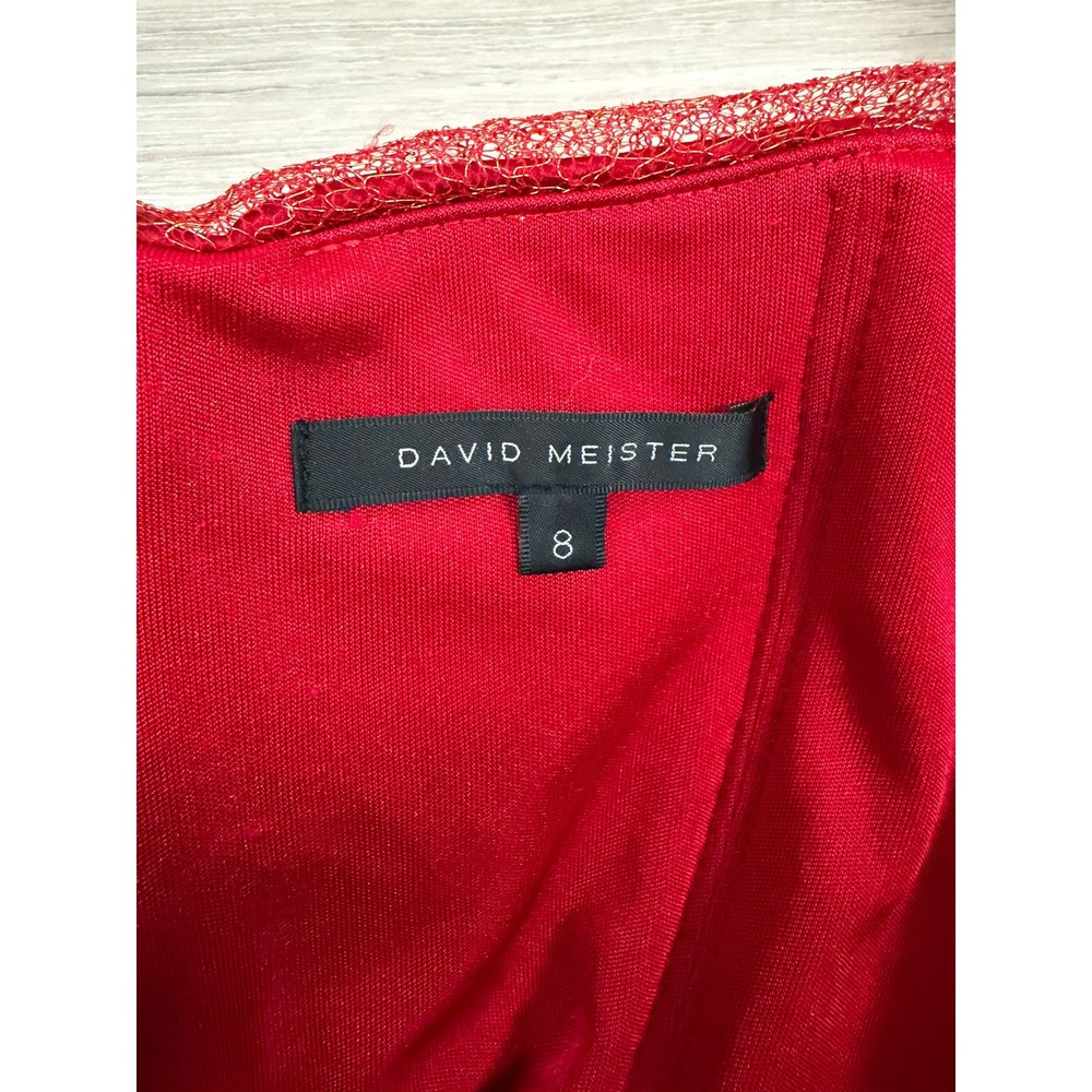 David Meister Metallic Ruched Strapless Cocktail Dress Women Red 8 - Picture 5 of 6